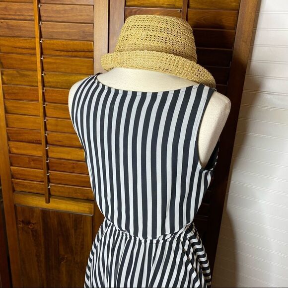 ELLE Chiffon Black White Striped Faux Wrap Dress Size XSmall Hi Low - Picture 6 of 9